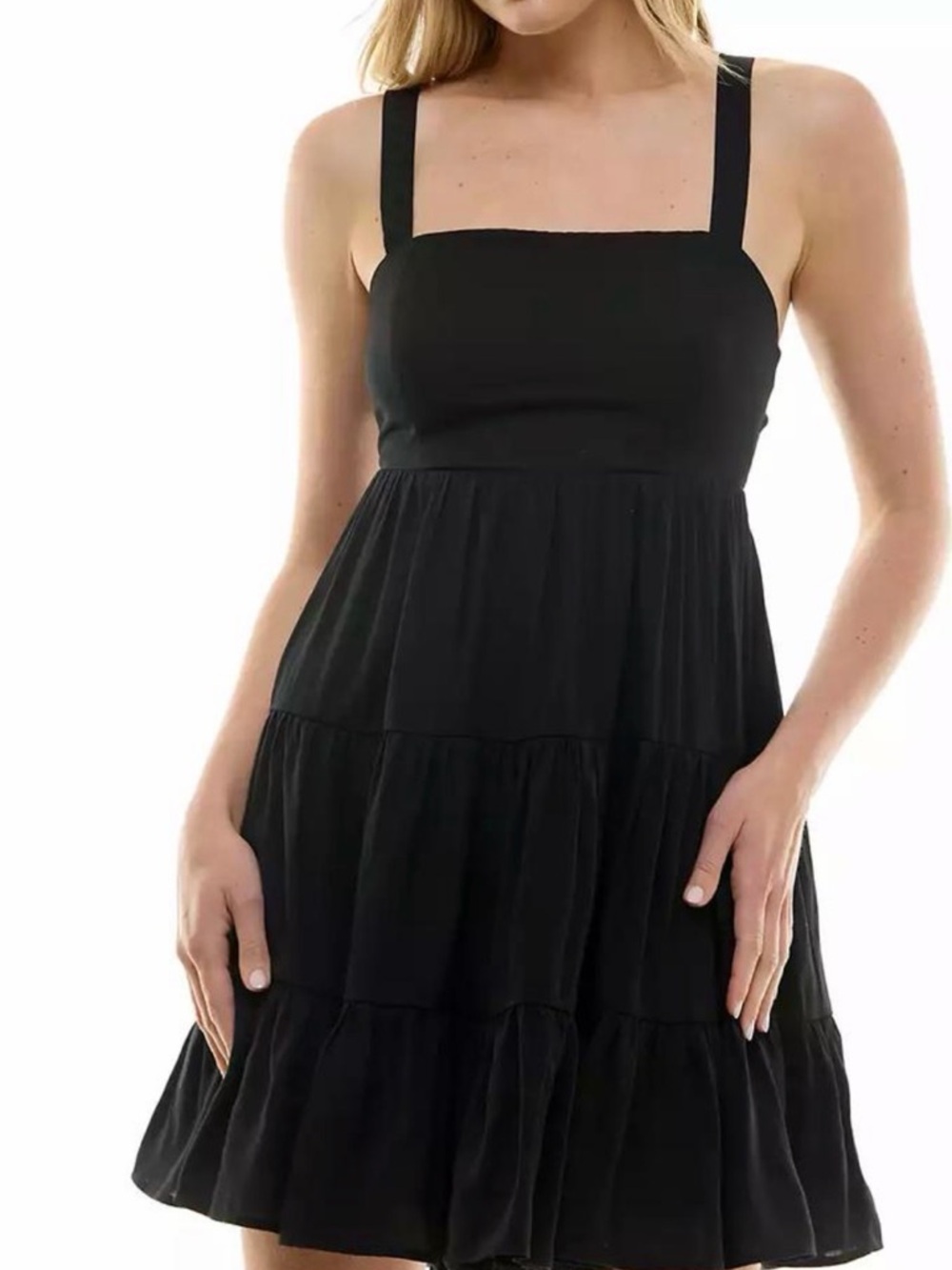 Trixxi Black Square-Neck Tiered Mini Dress